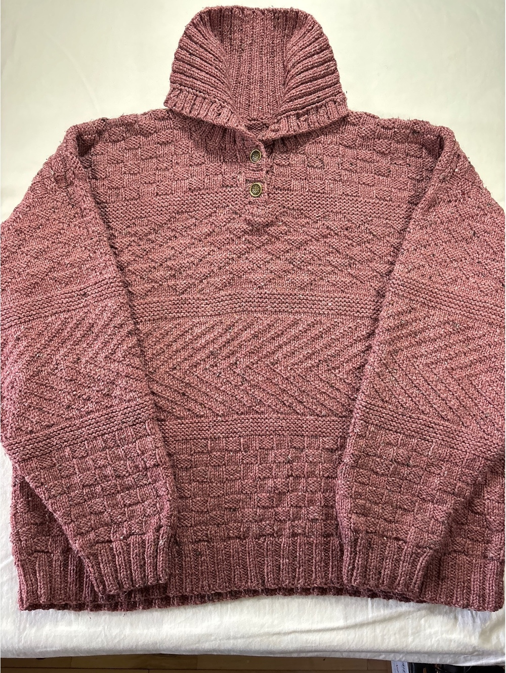One of a Kind Hand Knit Sweater Pink Cable Knit Shawl Collar Pullover